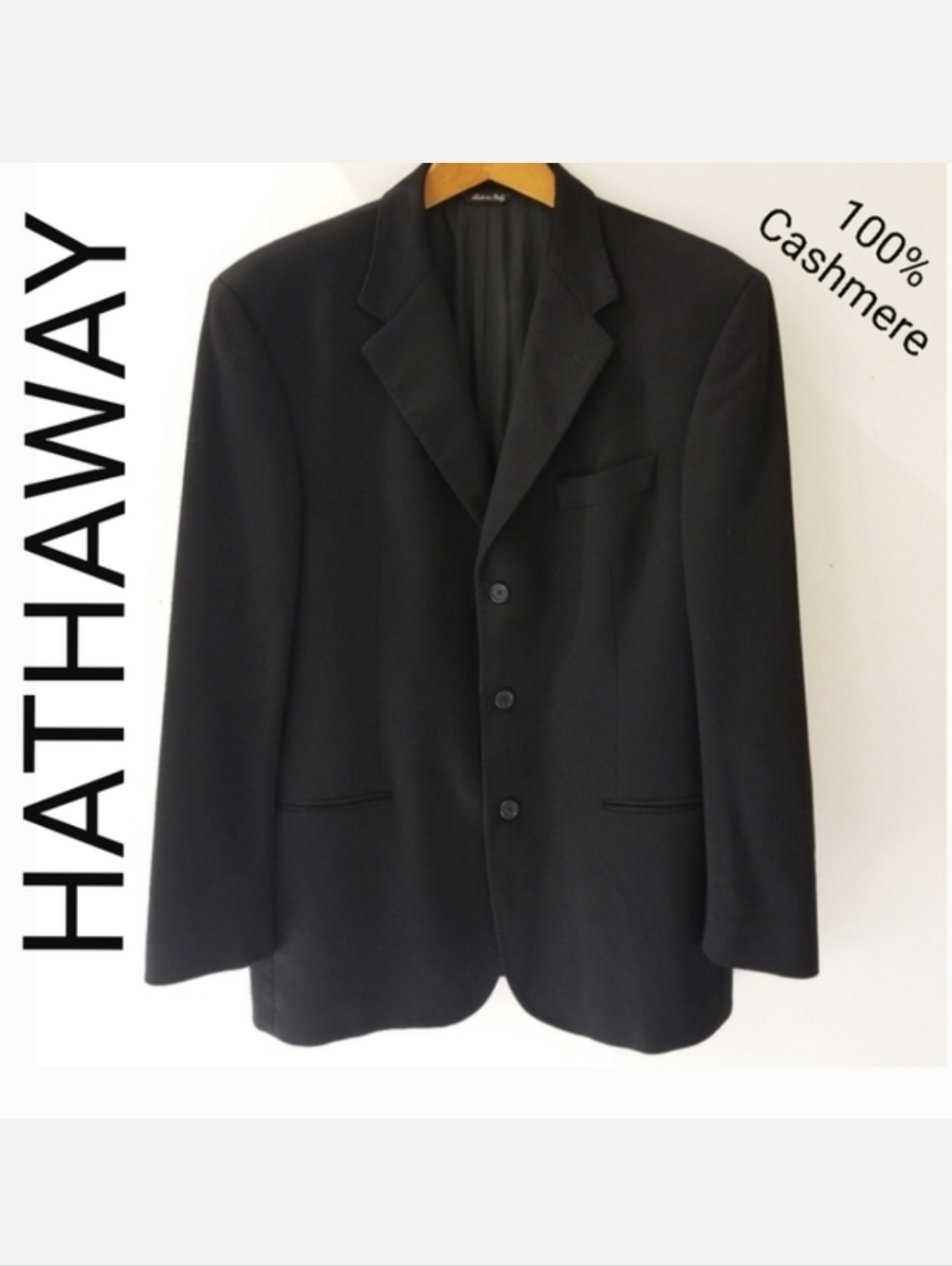 Hathaway "Platinum" 100% Cashmere Black Sportcoat Blazer Made in Italy Sz 42L